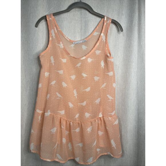 Rolla Coster - Women’s Size Small Pink Sleeveless Top - Bottom Ruffle/Bird Print - Picture 1 of 4